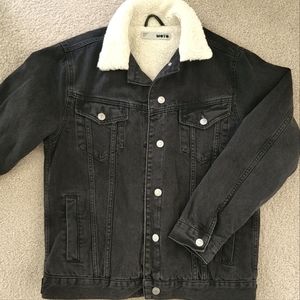 Topshop MOTO Denim Sherpa Jacket (Black), Small